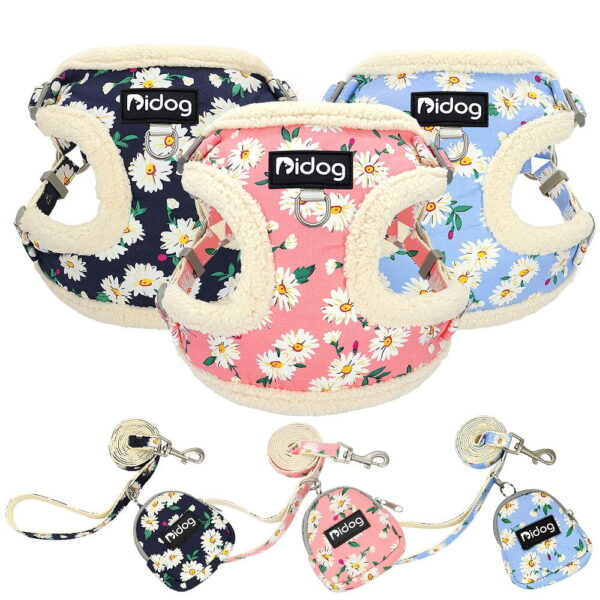 Pidog Floral Dog Harnesses and Leash with Pouch