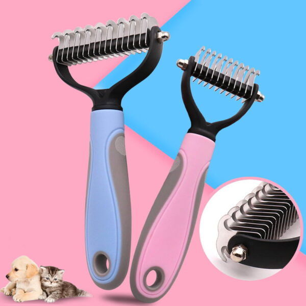 Pet Hair Deshedding Comb in pink and blue